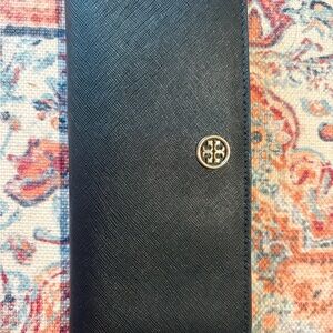 Tory Burch Black Saffiano Continental Wallet with Gold Logo